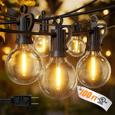 Outdoor String Lights, 100FT 50 2 G40 Bulbs Shatterproof Patio Lights, IP65 Wate