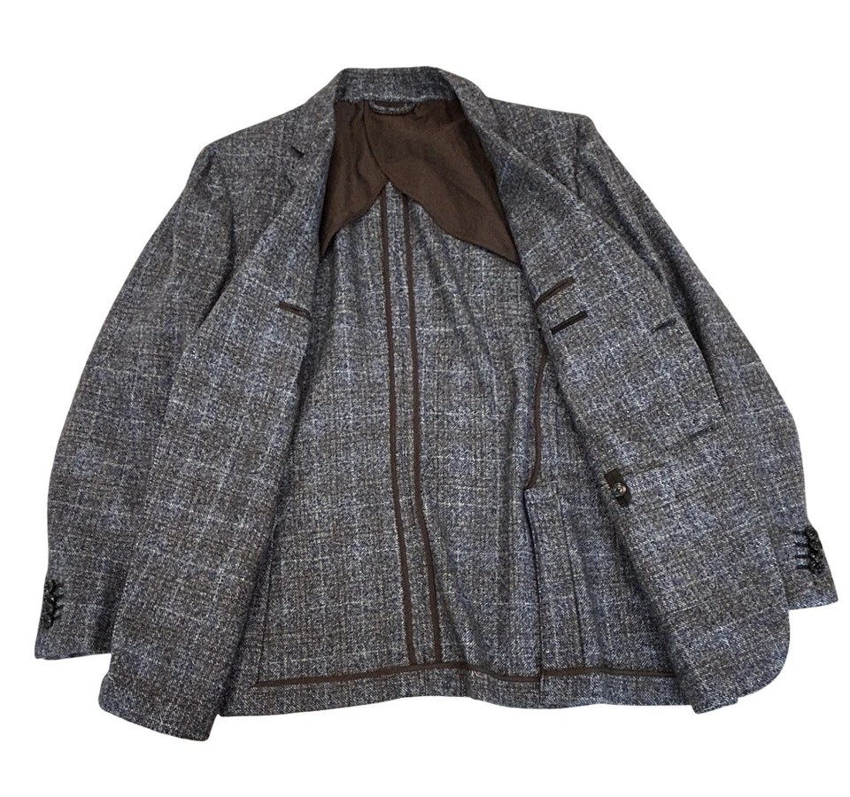 Ermenegildo Zegna Blazer Jacket 54R Brown & Gray Plaid Wool Tweed Unstructured - Image 3 of 4