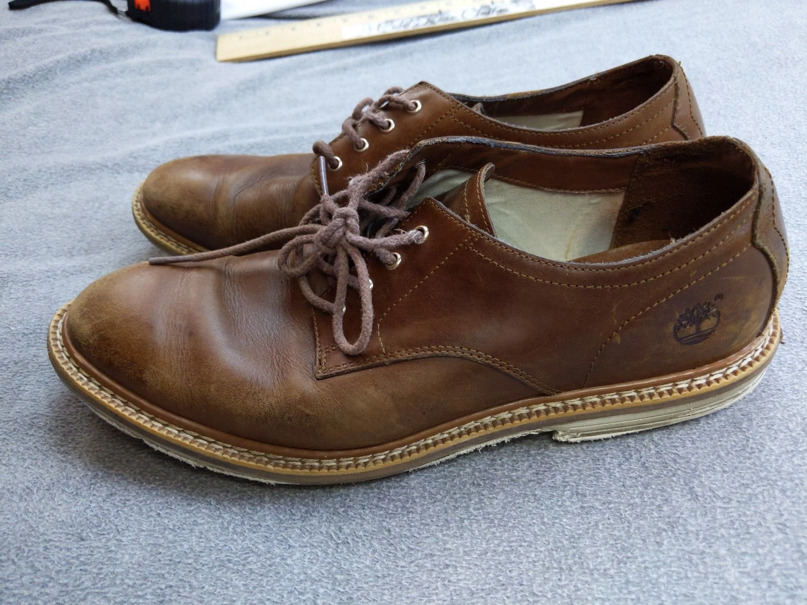 Scarpe Timberland uomo taglia 10 marrone pelle eleganti Sensorflex Oxford casual A1760