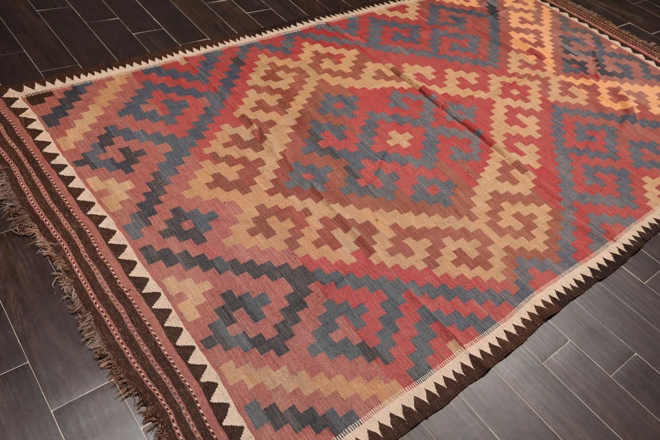 Vintage Hand Woven Southwestern Kilim Area Rug Runner Rust 5'5" x 11' - Image 3 of 4