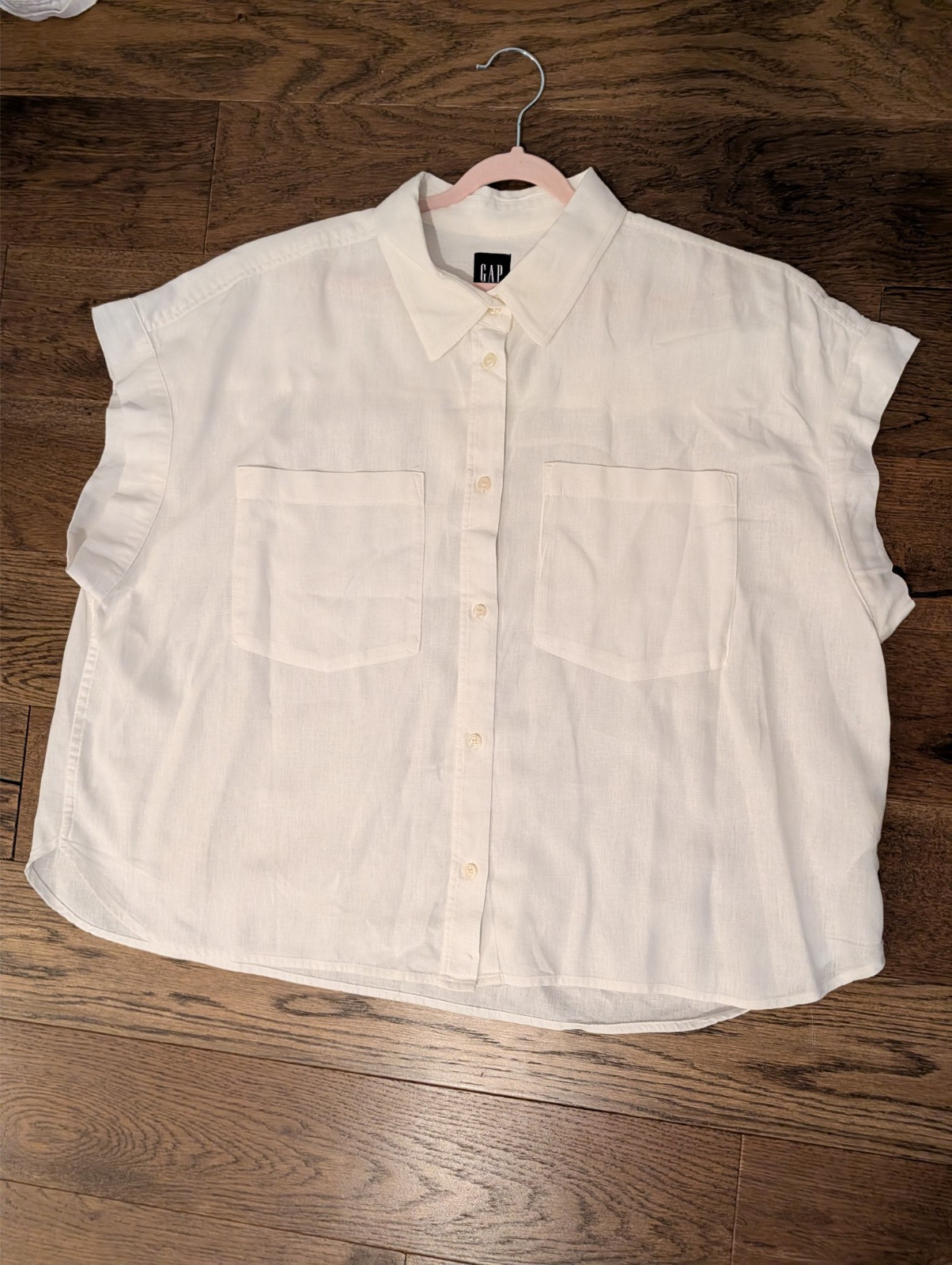 Gap White Short Muscle Sleeve Button Down Womens Tall Large