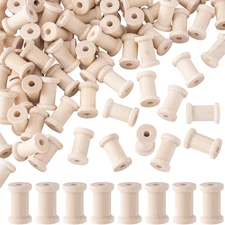 50Pcs Wooden Spools of Crafts, 1 Inch Empty Natural Wood Thread Bobbin, Small Un