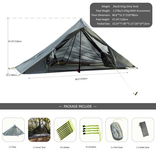 Altair One Ultralight Backpacking Tent, 1 Person Trekking Pole Tent, Waterpro... - Picture 2 of 8