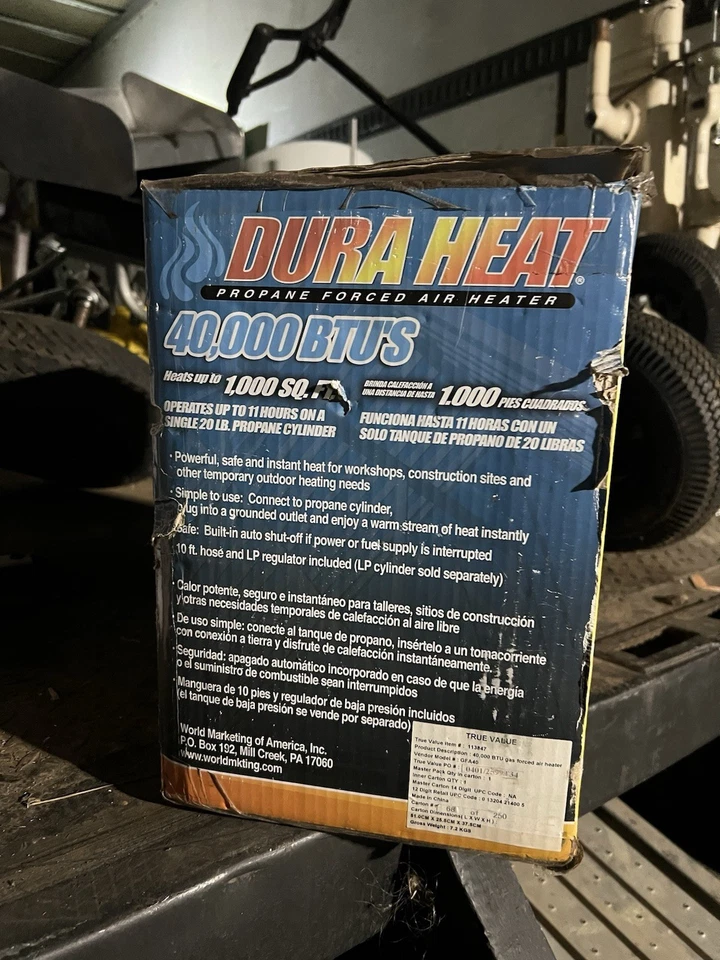 DURA HEAT 40,000 BTU 丙烷强制空气加热器 GFA40 - 全新带盒 — 第 3/4 张图片