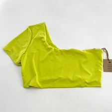 NWT Free People x Toast Swim One Shoulder Top Chartreuse Green Recycled Nylon