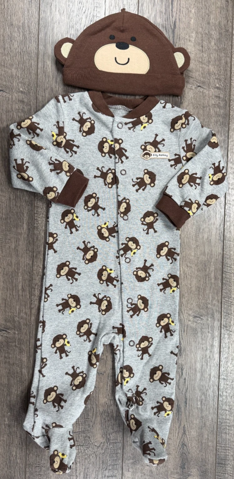 Baby Boy Clothes Nwot Vintage Carter's 6 Month 2pc Monkey Footed Outfit & Hat