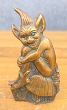 VINTAGE CORNISH PIXIE IMP BRASS & GREEN STONE EYES DECORATIVE FIGURINE 12CM TALL