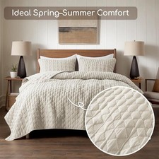 Beige Quilt Queen Size Bedding Sets with Pillow Shams, Lightweight Soft