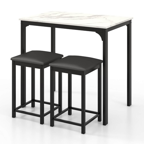 Juego de comedor de 3 piezas de contraaltura mesa de mármol sintético y 2 sillas barra de cocina nuevo - Imagen 10 de 12