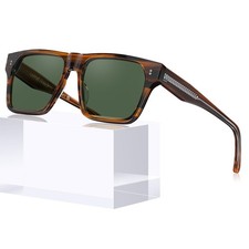 CARFIA Modern Sunglasses for Men Polarized Medium, 2. Brown Stripe Green Lens