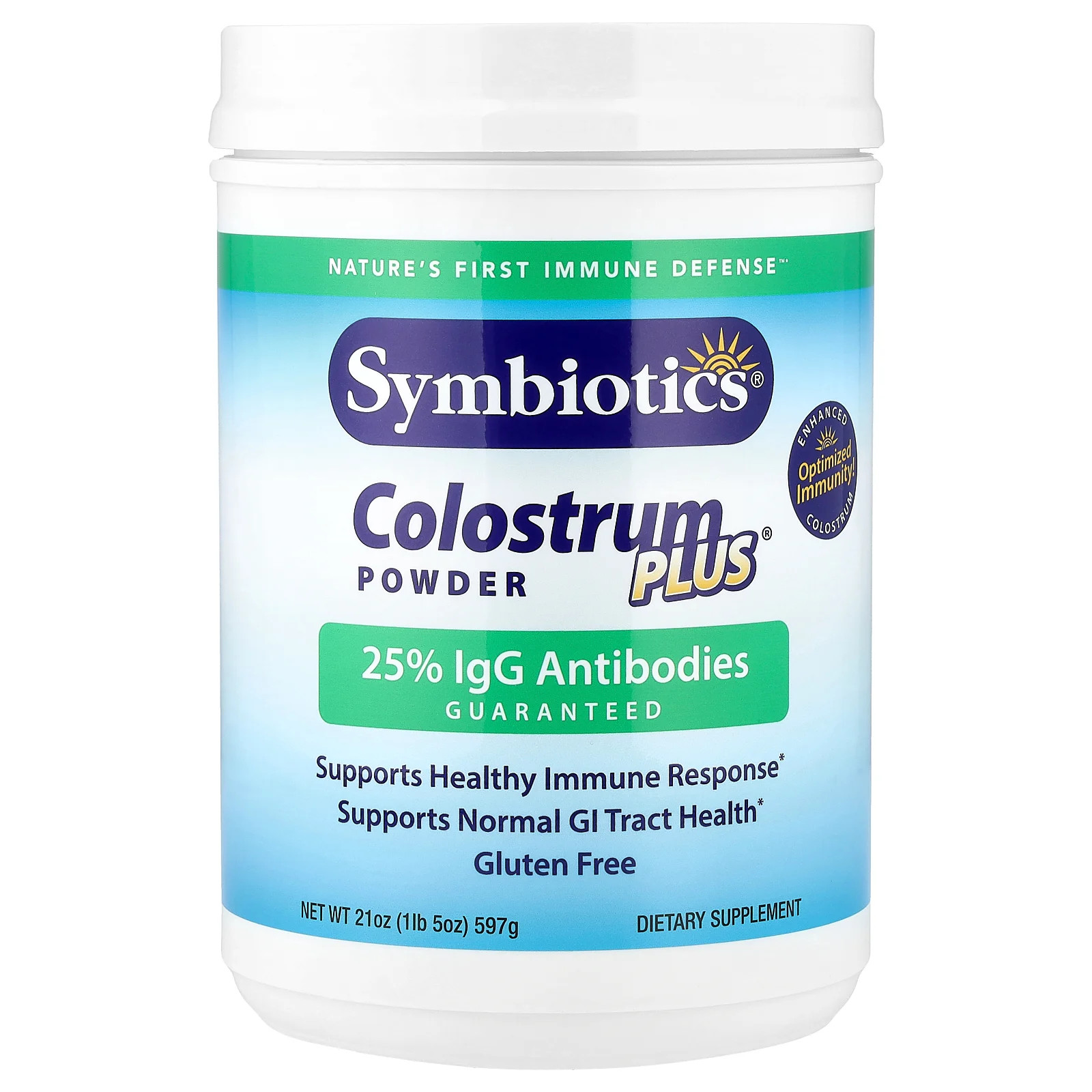 Порошок Symbiotics Colostrum Plus 21 унция 597 г Без антибиотиков, без глютена
