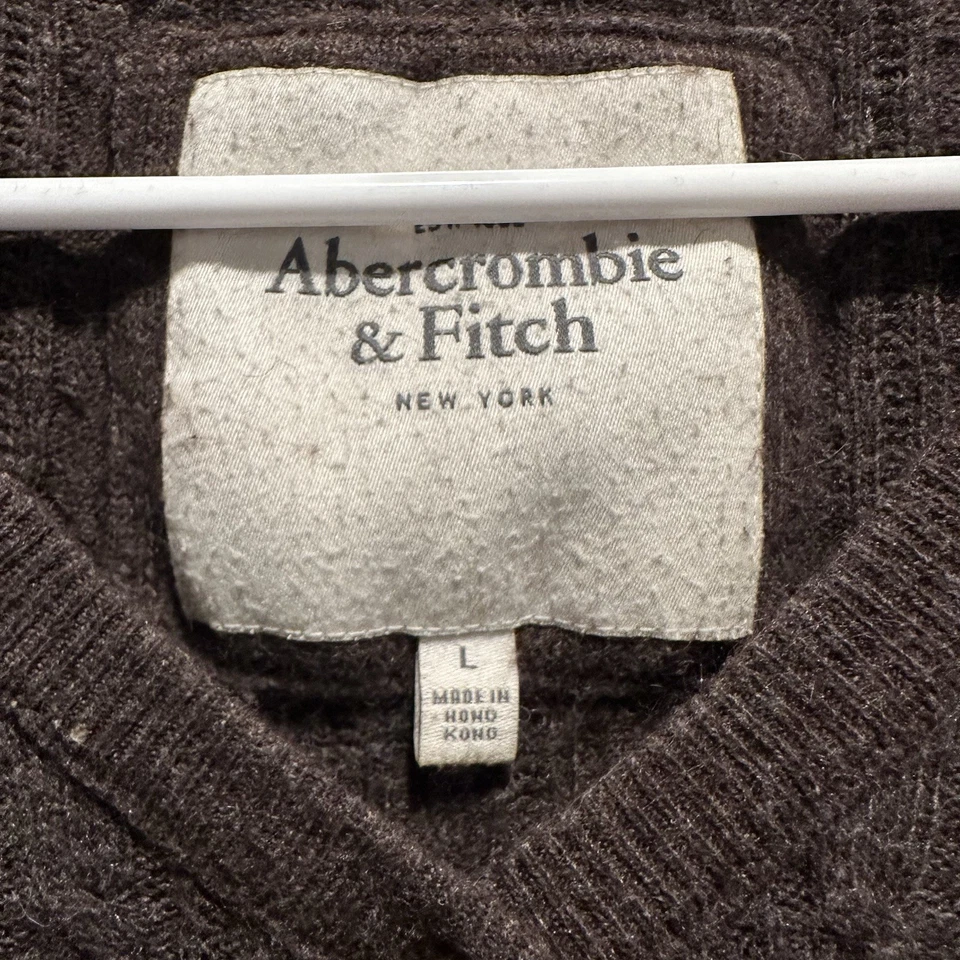 Suéter Henley Vintage Y2K Abercrombie Marrón Tejido con Cable Mezcla Angora Talla L Foto 3 de 3