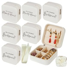 6 Pack Bridesmaid Jewelry Box with Ribbon, Maid Matron of Honor Small Travel ...