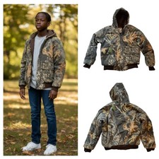 Mossy Oak Apparel Boys Coat Size L Youth 14-16 Camo Lined Heavy Hooded Jacket