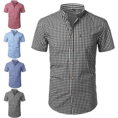 Cooles und lässiges Herren Sommer Oberteil klein kariert Slim Fit Hemd im klassischen Design