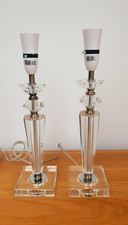 Laura Ashley Crystal Faceted Table Lamps Stacked Crystals Pair 38cm Sparkly