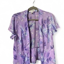 Small Vintage 80s purple open blouse with double ruffled bottom hem