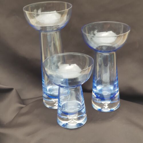 Vintage Krosno Poland Hand Blown Cobalt Blue Candle Holder Suspended Bubble set - Picture 5 of 21