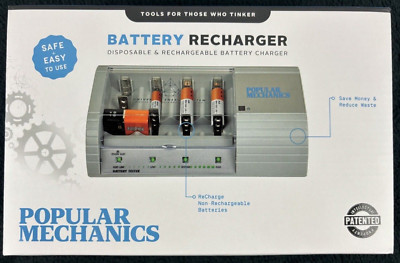 Popular Mechanics AA, AAA, C, D, N, & 9v Alkaline Battery Charger; Reduce Waste!