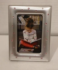 2x3 Silver With Pink Jeweled Mini Picture Photo Frame