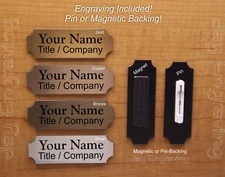 Custom Engraved 1x3 Brushed Finish Name Tag Badge w/ Pin or Magnet Attachment