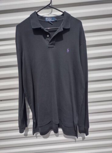 Large Men's Ralph Lauren Polo Black With Purple Logo Long Sleeve Collared