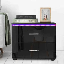 High Gloss Black Modern Bedside Luxury Style LED Night Stand 