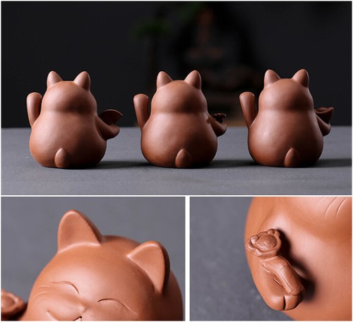 Chinese Handmade Ornament Fat Cat Creative Yixing Zisha Home Decoration Tea Pet - Picture 11 of 18