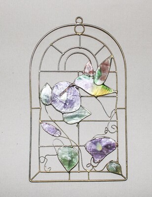 Handmade Capiz Shell Wire Frame Hummingbird Wall Art Multicolor 4 ½” x ...