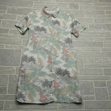 C&C California Top Womens Small 100% Linen Floral Button Up Shirt Dress Tropical