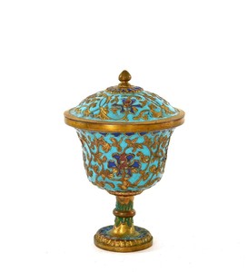 19th Century Chinese Gilt Cloisonne Enamel Cup with Cover