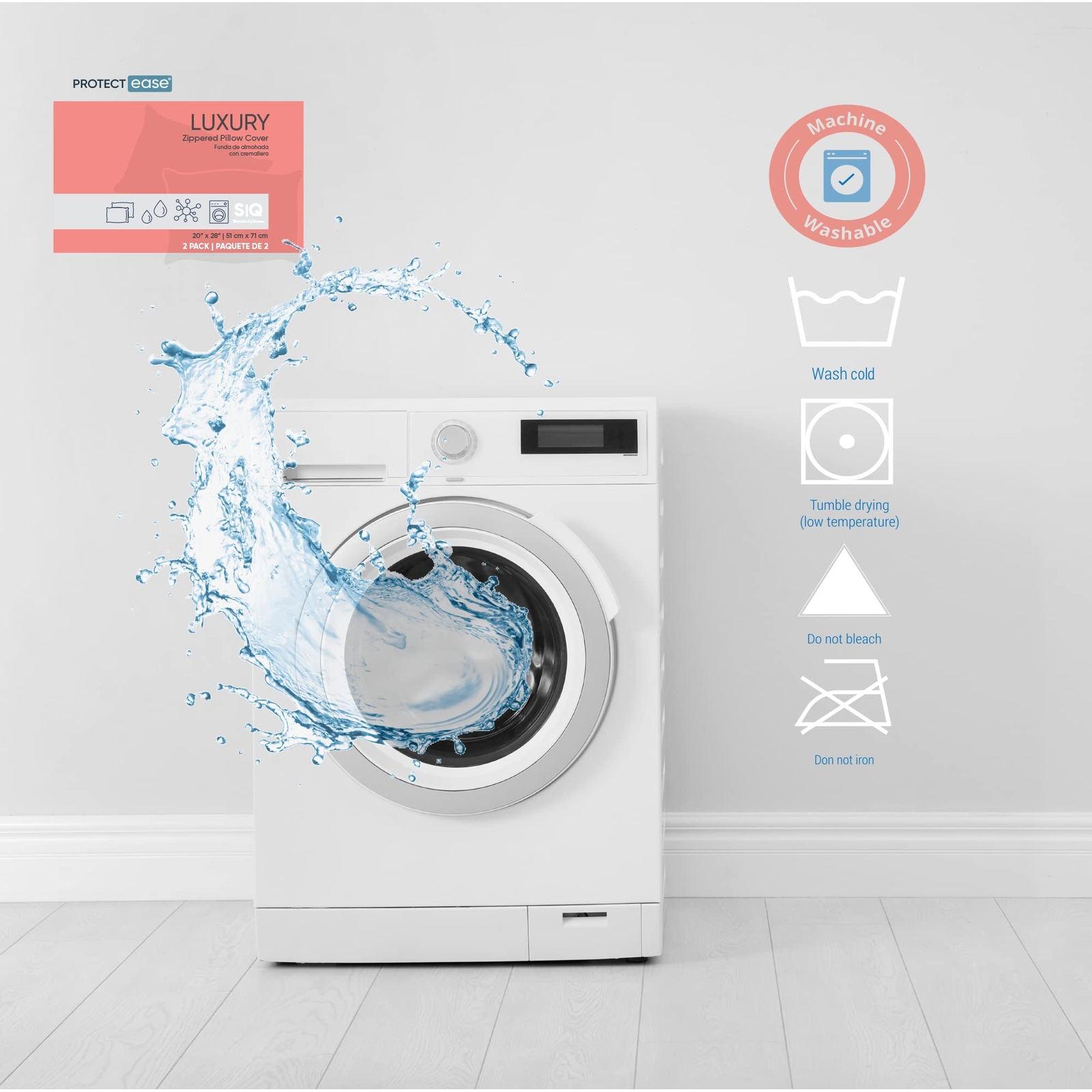 Luxury Pillow Protector Waterproof, Zippered Protectors Pillowcase