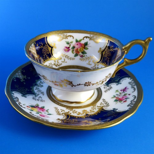 Cobalt Blue & Gold with Hand Painted Florals Coalport Tea Cup and Saucer Set - Picture 2 of 4