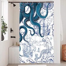 Stall Nautical Octopus Shower Curtain Navy Mermaid 36"W x 72"L Pack of 1 Blue
