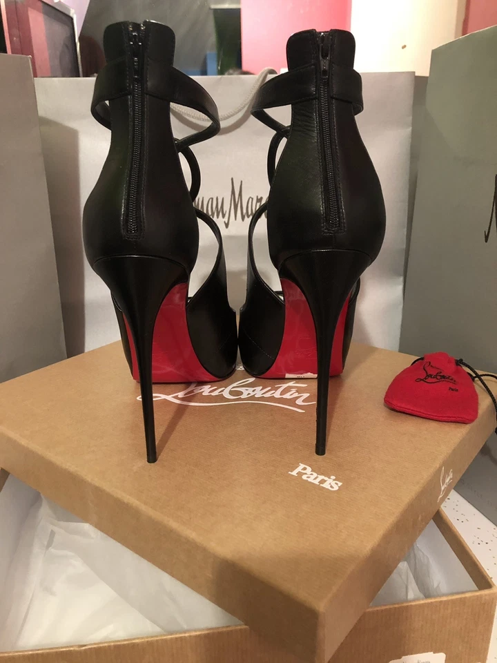 100% AUTH NIB Christian Louboutin Rosie 120 Black Criss Cross Strap Pump 11B - Image 4 of 4