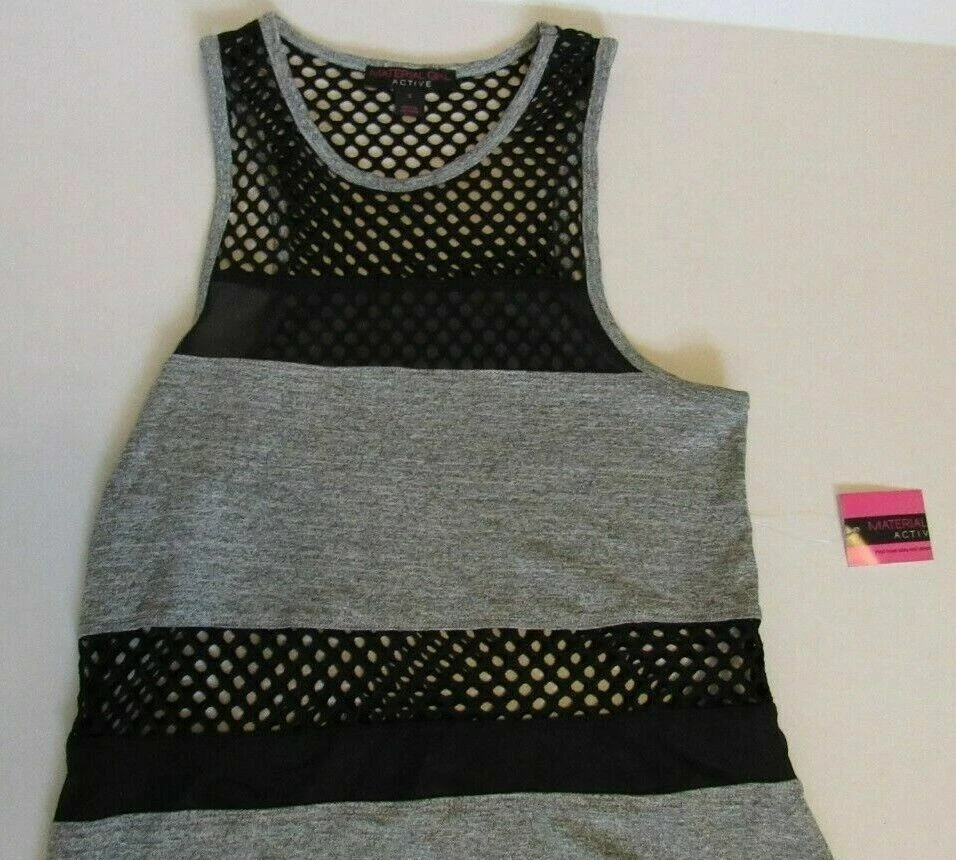 Camiseta sin mangas Material Girl Active Mesh Fishnet gris junior talla pequeña Foto 3 de 4