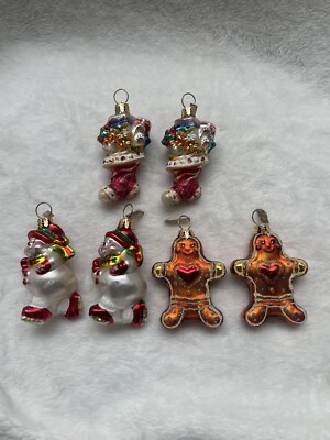 Set of 6 Christopher Radko Christmas Ornament: Santa Claus, Gingerbread Man &  