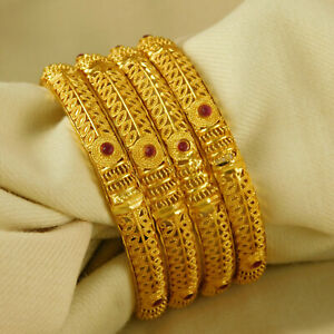 FRESH ARRIVAL Traditional Bollywood Gold Plated 4pcs Bangle Set Wedding Jewelry