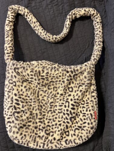 UNIF Leopard Print Fuzzy Faye Bag Teddy Bear Tote Cheetah Soft Sensory Preowned - Picture 2 of 17
