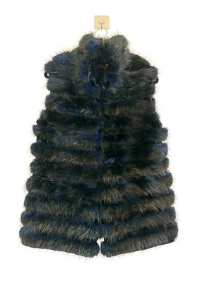 Beate Beatrice D Este Womens Blue Black Faux Fur Vest Hook Closure Italy M