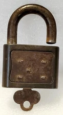 SAFE Iron Padlock Old Vintage Antique Embossed Functional With Key