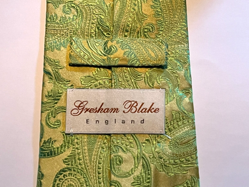 GRESHAM BLAKE Silk Tie Green Paisley Pattern