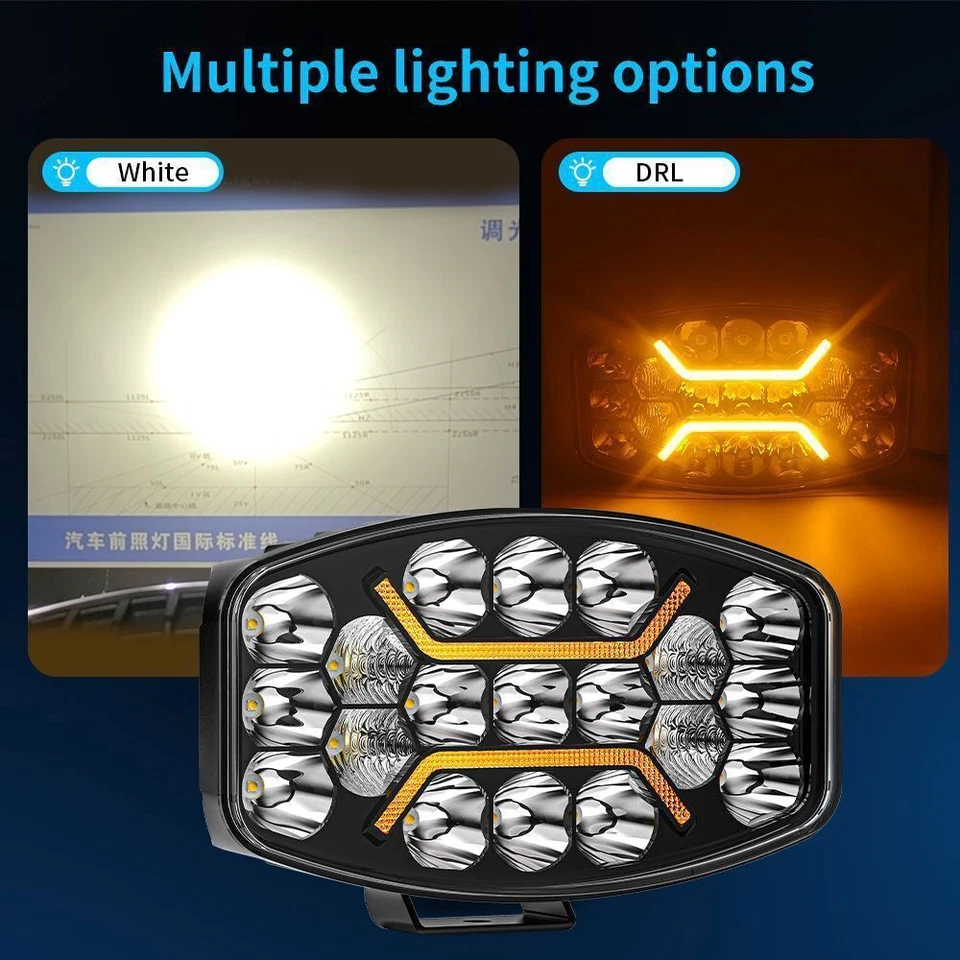 4X 12v 24v 10" Jumbo Oval LED Spot Lamp Dual White & Amber  DRL Driving Light - Image 2 of 4