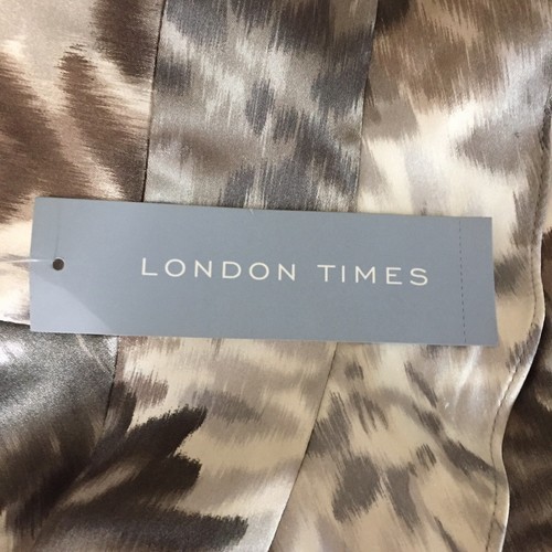London Times NWT Sheath Shift Dress Size 4 Ruflle Neutrals Abstract Print Lined - Picture 7 of 10