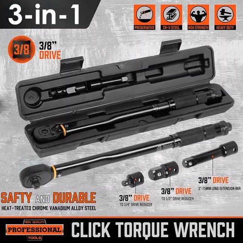 1/4" 1/2" 3/8" Square Drive Torque Wrench Ratchet 13.6-108.5Nm 10-80Ft-Lb 3 in 1 - Picture 2 of 17