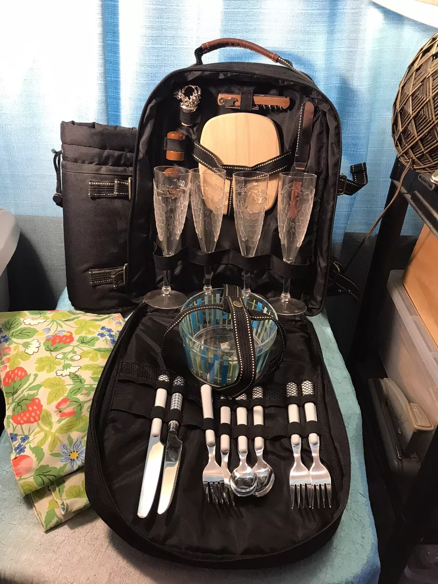 Picnic at Ascot Black Cooler Backpack Wine Cheese Supplies
