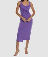 Vestido midi para mujer Anne Klein púrpura fruncido lateral talla grande
