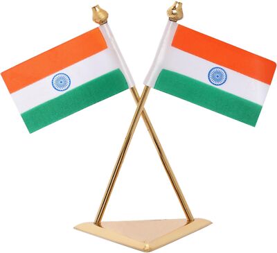 Brass Triangle Base Indian Flag Car Dashboard Interior Desk & Office Décor