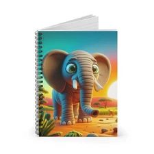 Spiral Notebook Ruled Line Claymation Elephant with Sunset Background Design 2