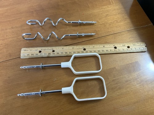 Two Pair Replacement Beaters for Hand Mixer 7” Long Bread Hook + Plastic Square